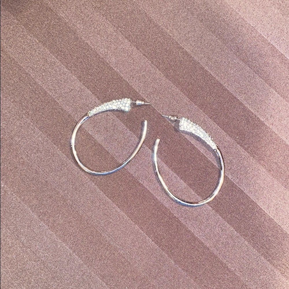 Silver earrings!! With rhinestones!